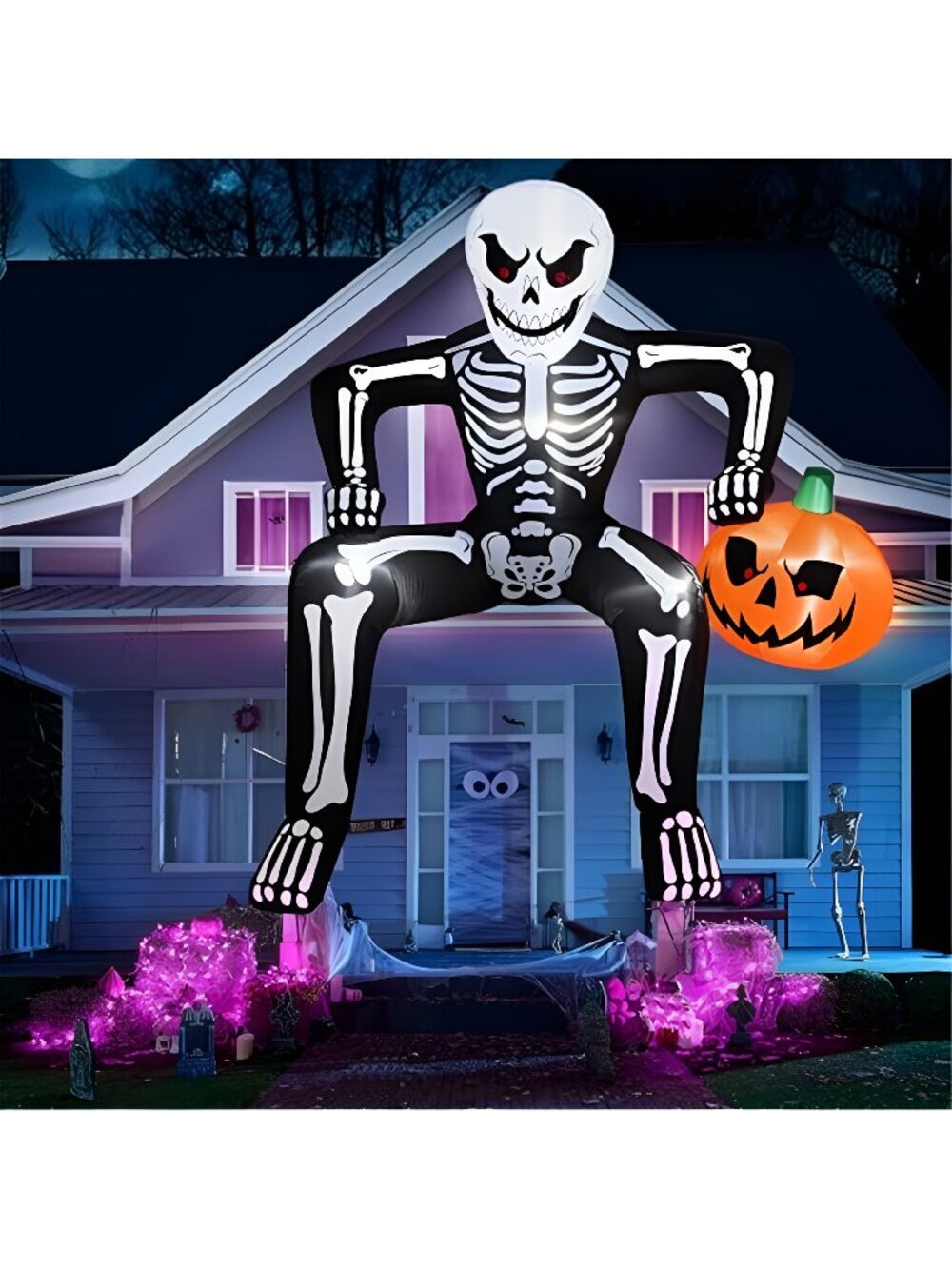8.5ft Halloween Inflatable Skeleton, Blow Up Skeleton Holding Pumpkin